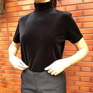 Vintage Velvet Black Turtleneck Blouse/ Top